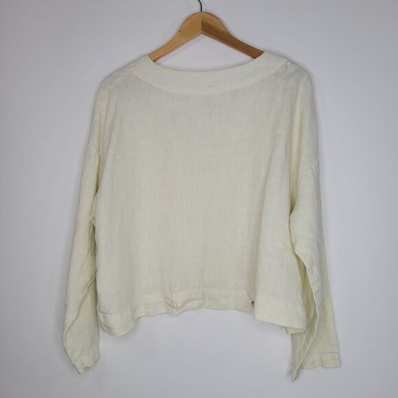 BRYN WALKER Ivory Linen Button-Back Cardigan Size M Lagenlook Boxy Off White - Picture 3 of 13